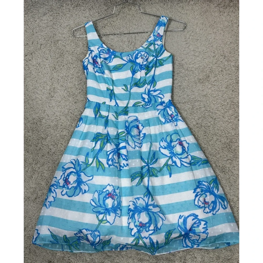 Lilly Pulitzer Roswell Dress Tossing the Line Shorely Blue Stripe Size 00 Resort - Picture 4 of 10